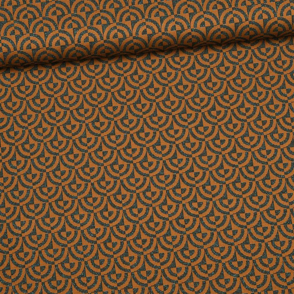 Polyester viscose brei met retromotief met glitter
